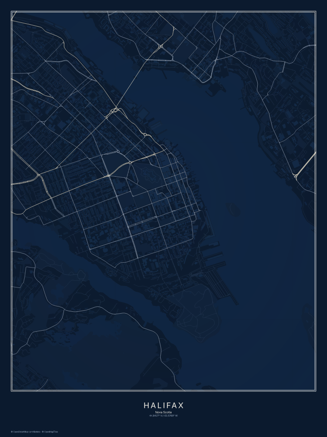 Halifax map poster, midnight style