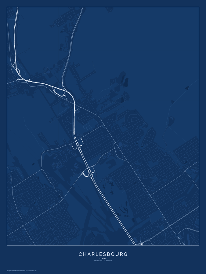 Charlesbourg map poster, blueprint style