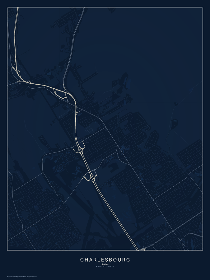 Charlesbourg map poster, midnight style