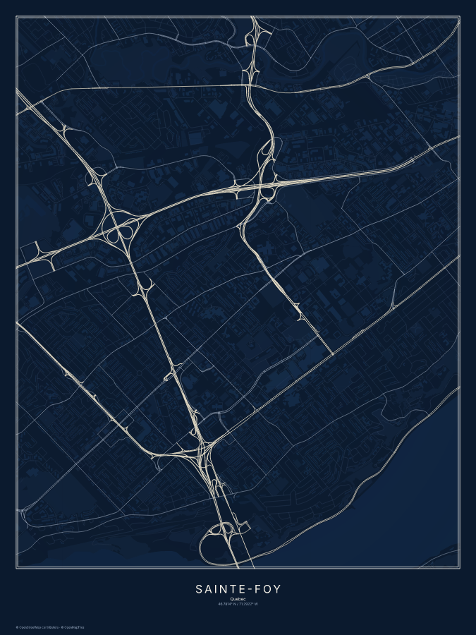 Sainte-Foy map poster, midnight style