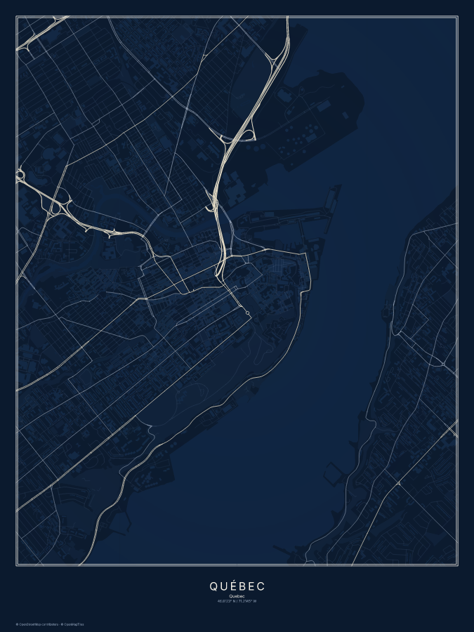 Québec map poster, midnight style