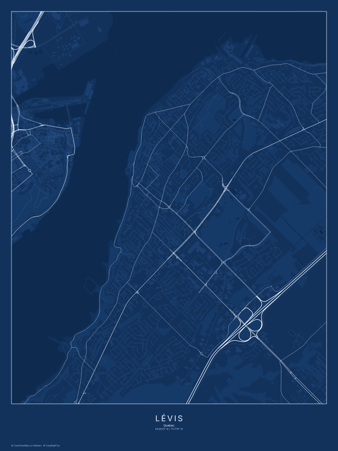 Lévis map poster, blueprint style