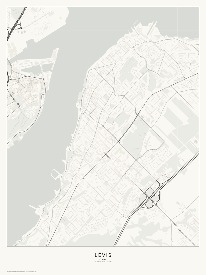 Lévis map poster, classic style