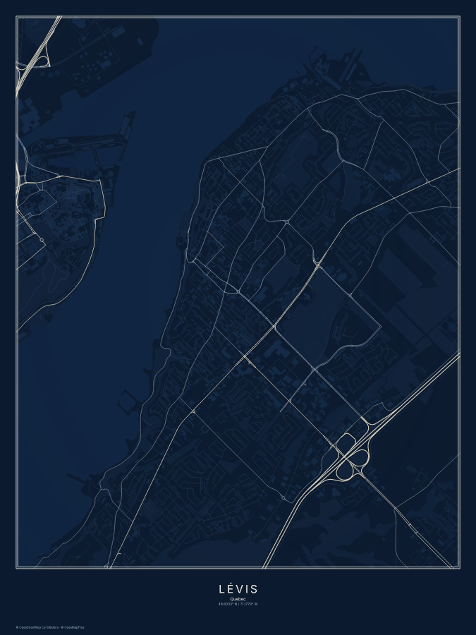 Lévis map poster, midnight style