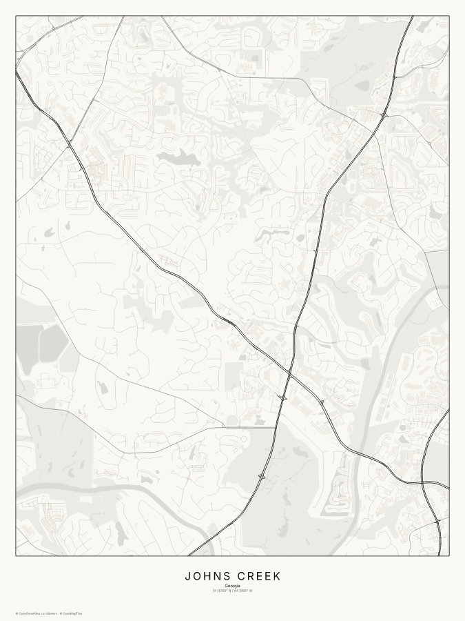 Johns Creek map poster, classic style