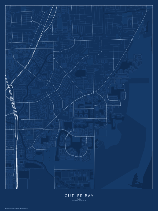 Cutler Bay map poster, blueprint style