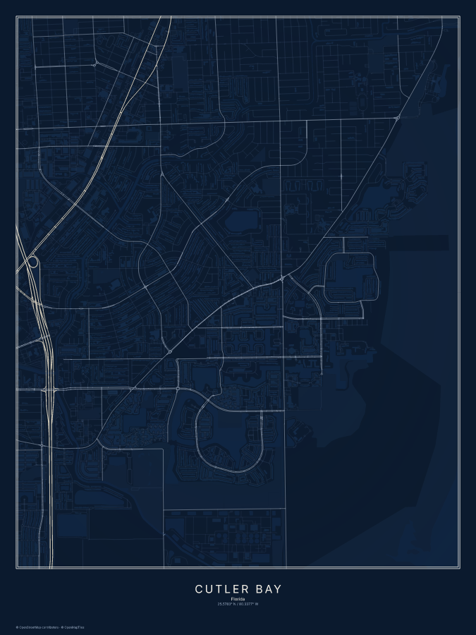 Cutler Bay map poster, midnight style