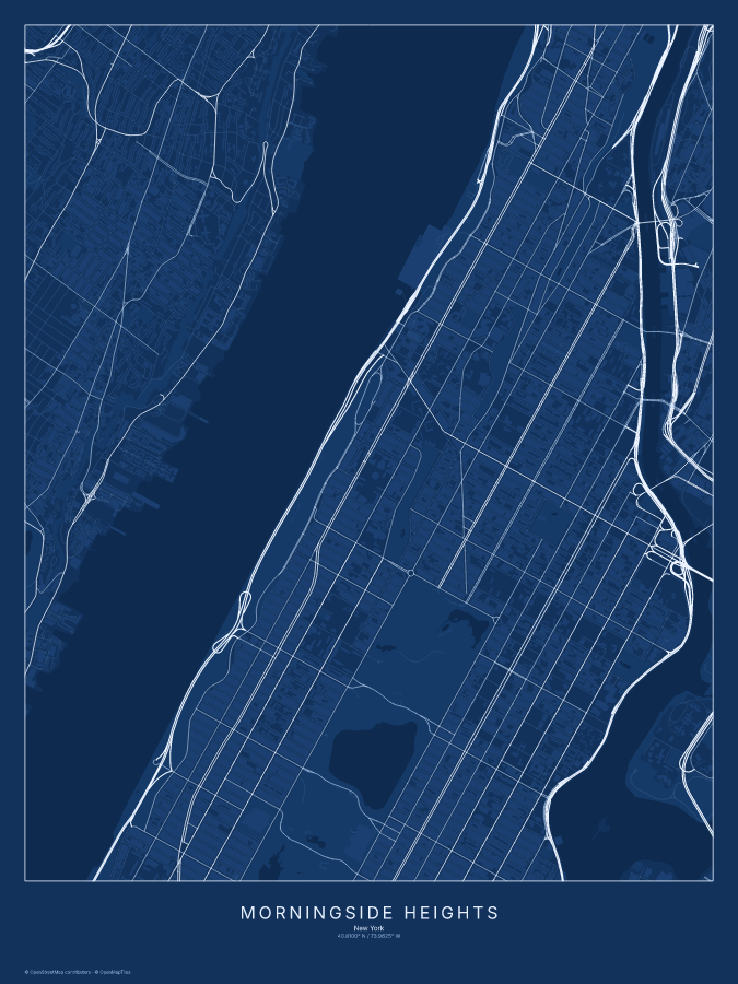 Morningside Heights map poster, blueprint style