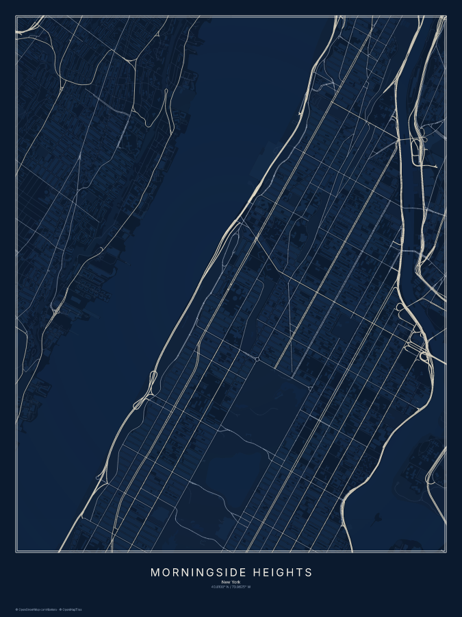 Morningside Heights map poster, midnight style