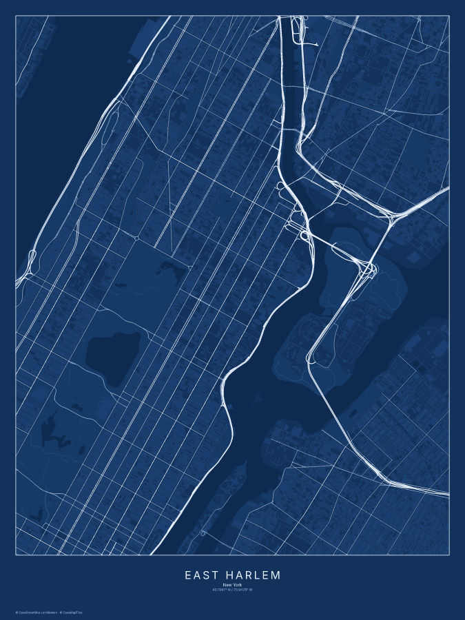East Harlem map poster, blueprint style