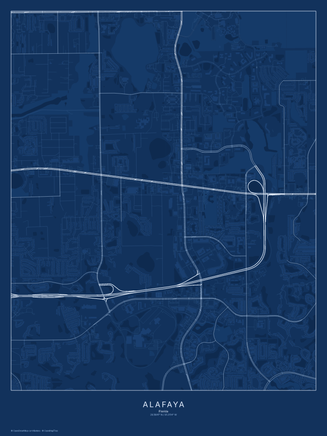 Alafaya map poster, blueprint style
