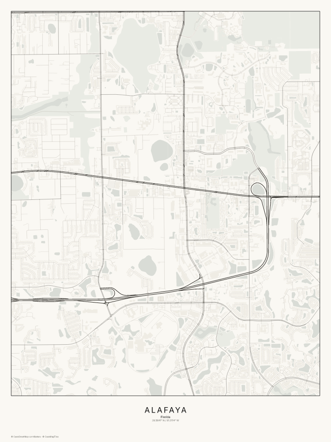 Alafaya map poster, classic style