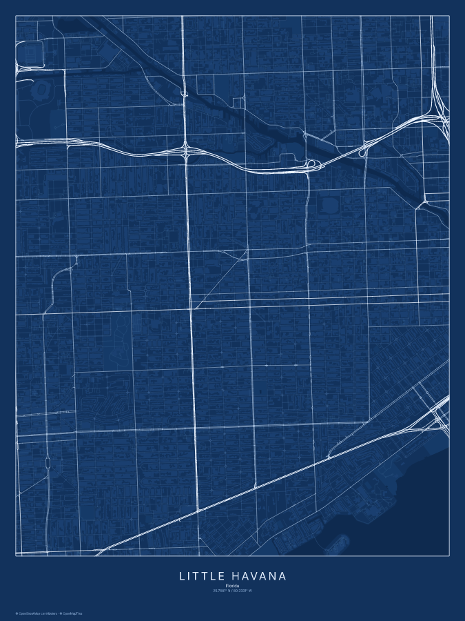 Little Havana map poster, blueprint style