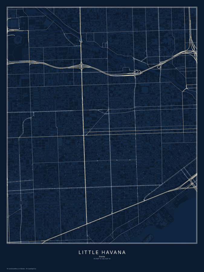 Little Havana map poster, midnight style