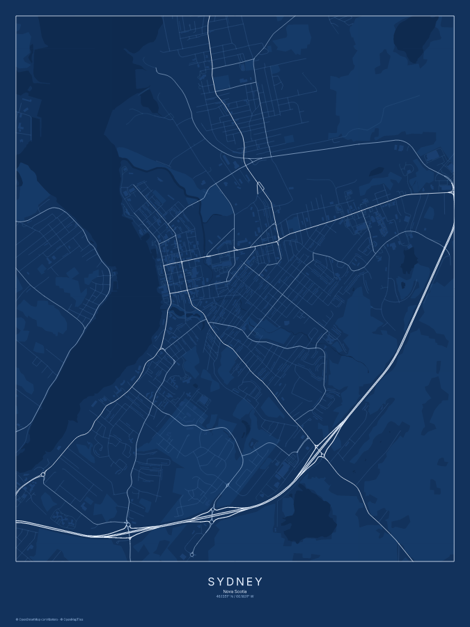 Sydney map poster, blueprint style