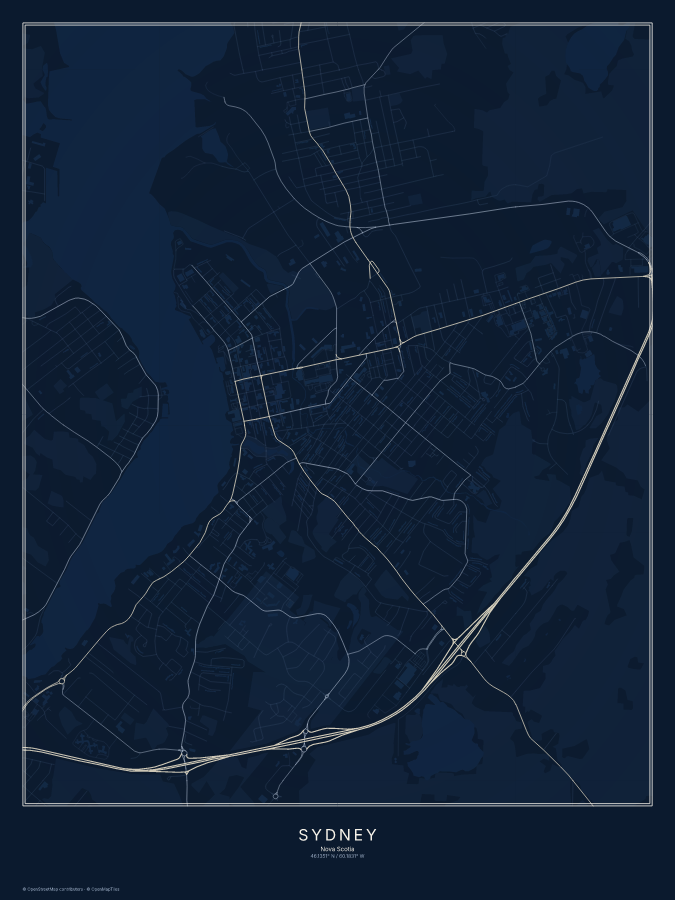 Sydney map poster, midnight style