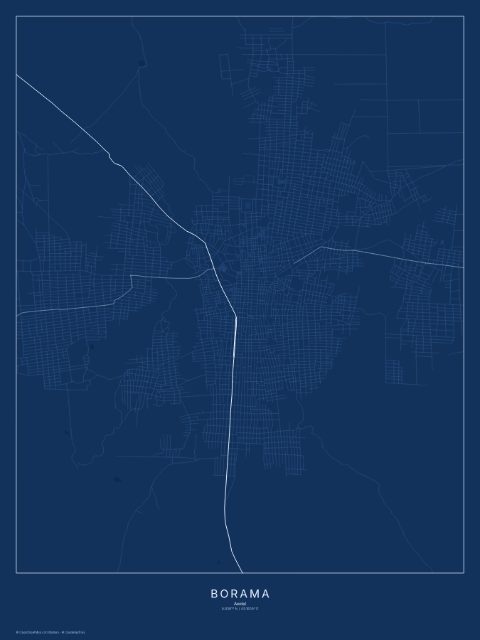 Borama map poster, blueprint style