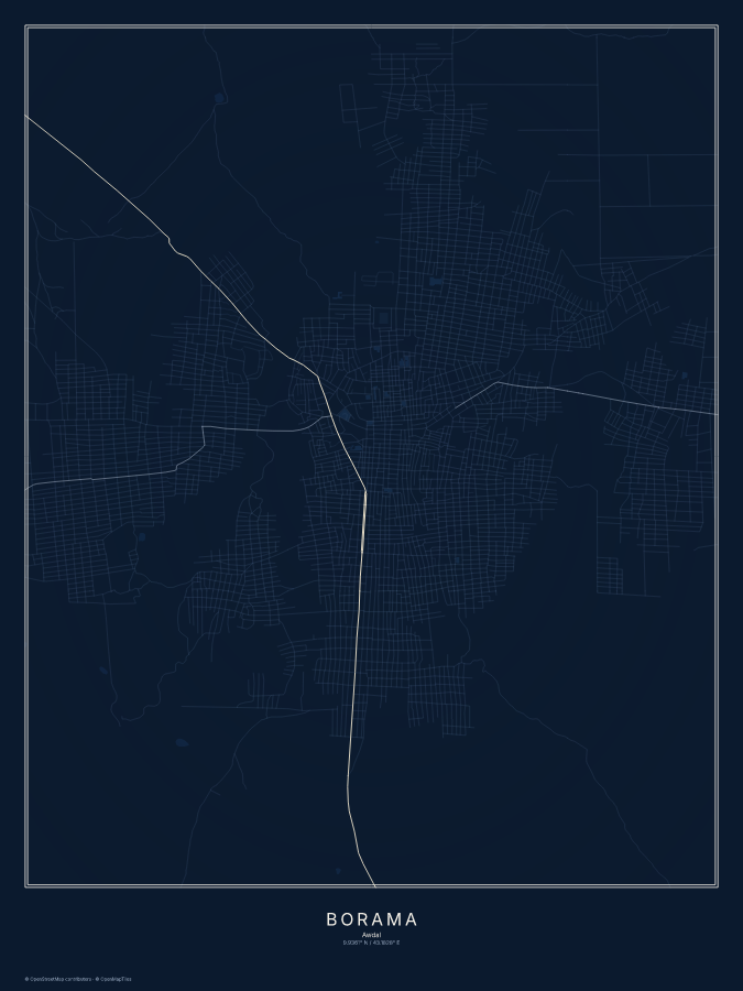 Borama map poster, midnight style