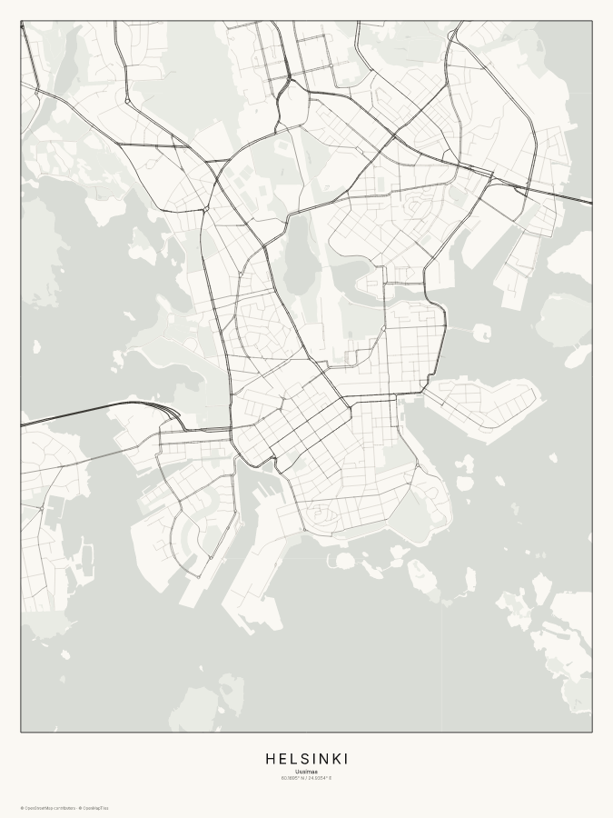 Helsinki map poster, classic style