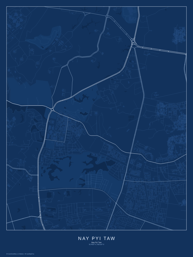 Nay Pyi Taw map poster, blueprint style