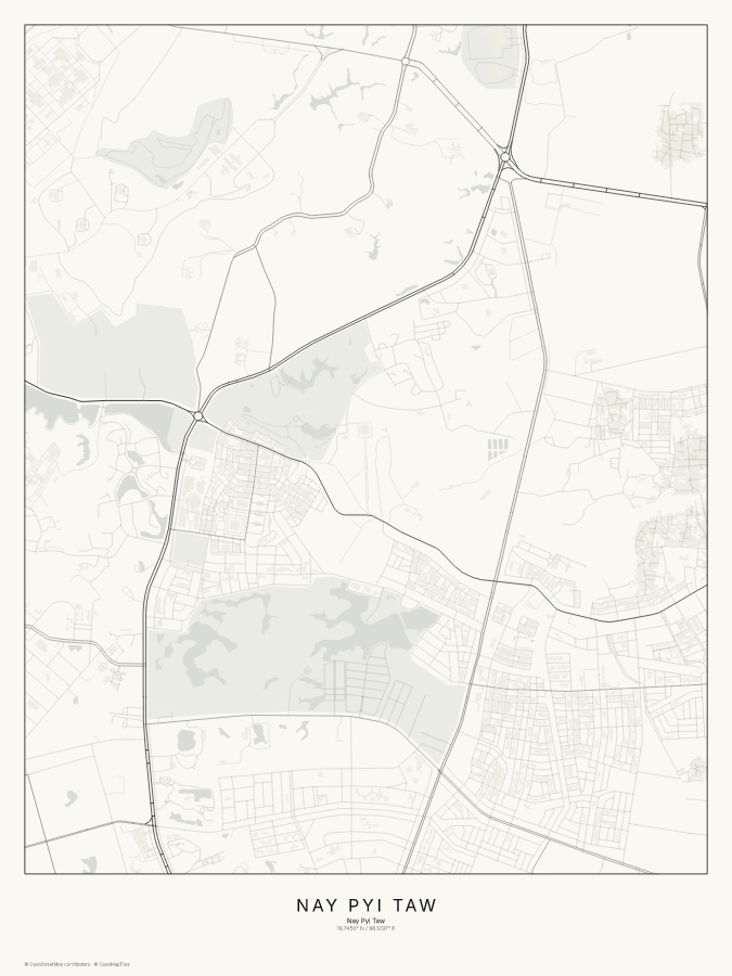 Nay Pyi Taw map poster, classic style
