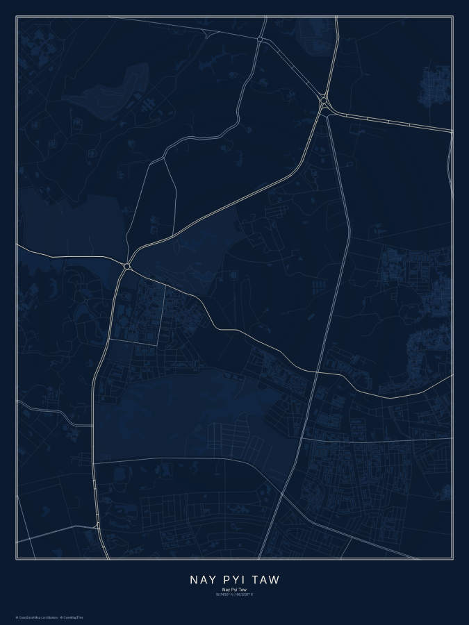 Nay Pyi Taw map poster, midnight style