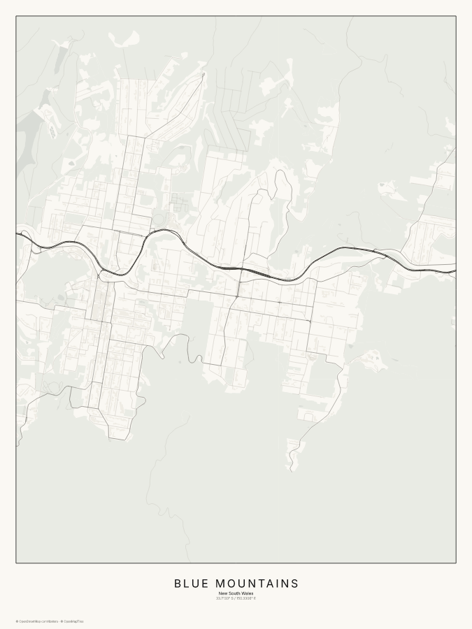 Blue Mountains map poster, classic style