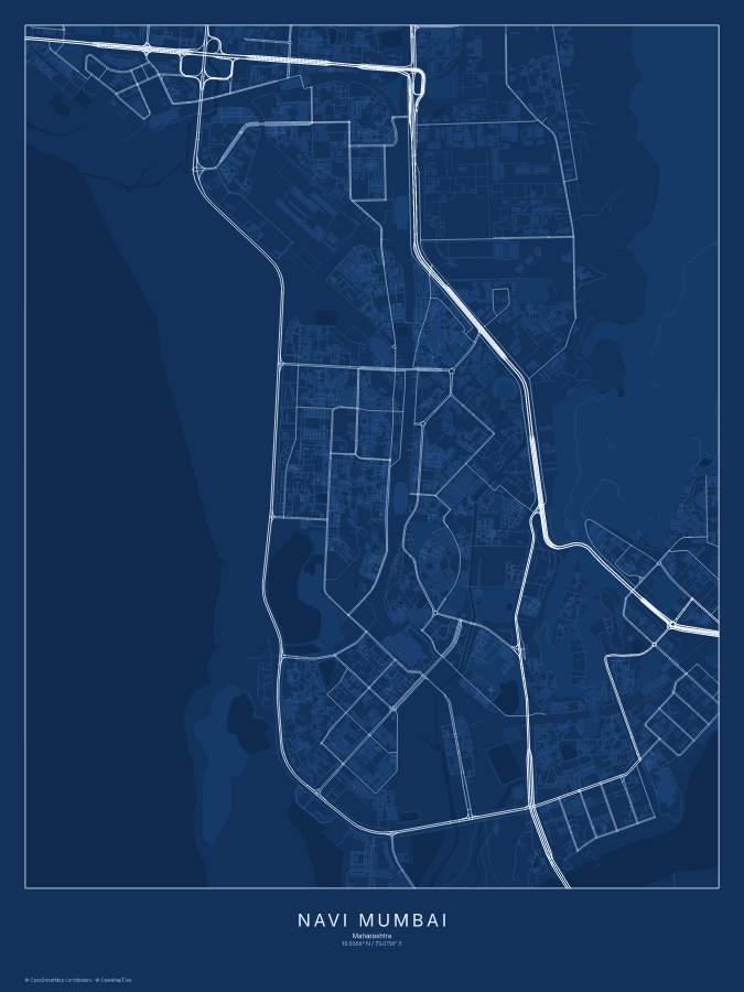 Navi Mumbai map poster, blueprint style