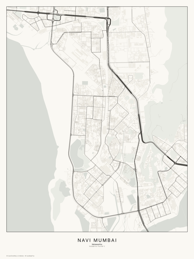 Navi Mumbai map poster, classic style