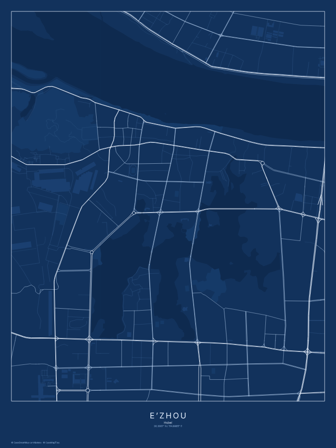 E’zhou map poster, blueprint style