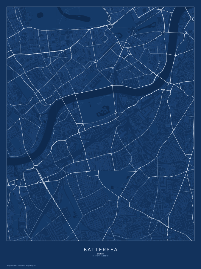 Battersea map poster, blueprint style