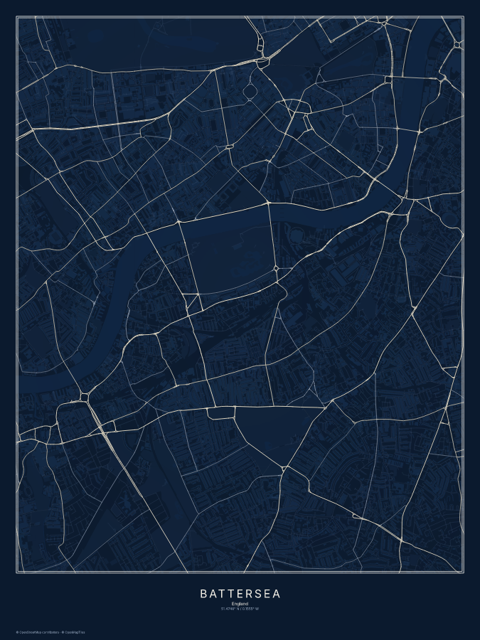 Battersea map poster, midnight style