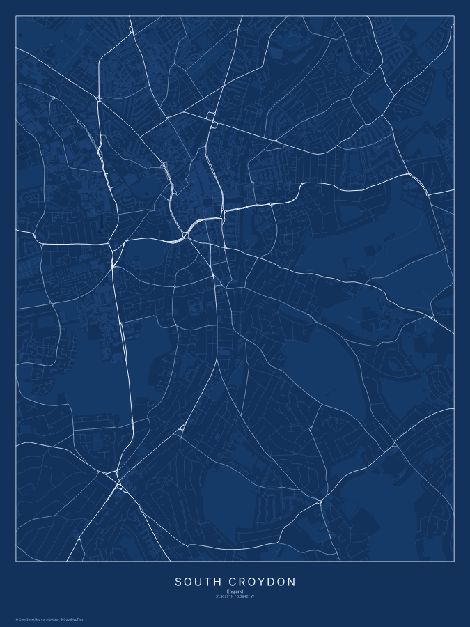 South Croydon map poster, blueprint style
