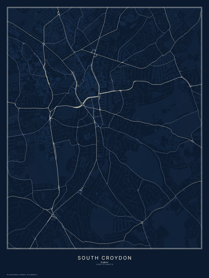 South Croydon map poster, midnight style