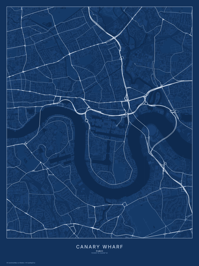 Canary Wharf map poster, blueprint style