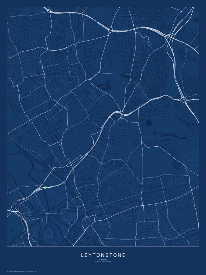 Leytonstone map poster, blueprint style