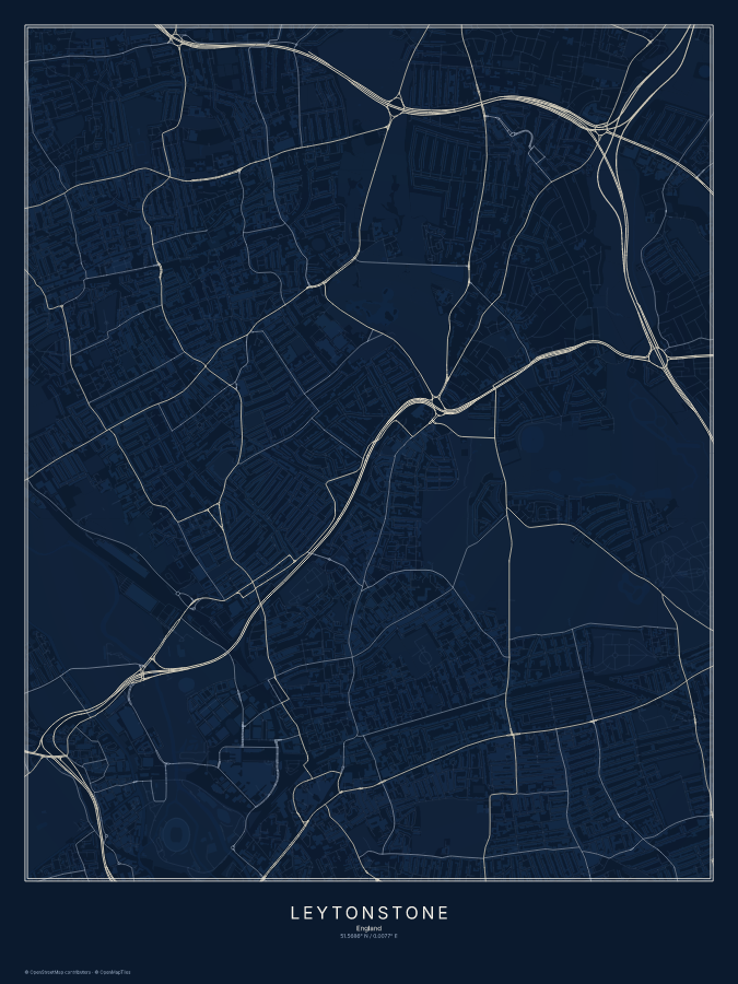 Leytonstone map poster, midnight style