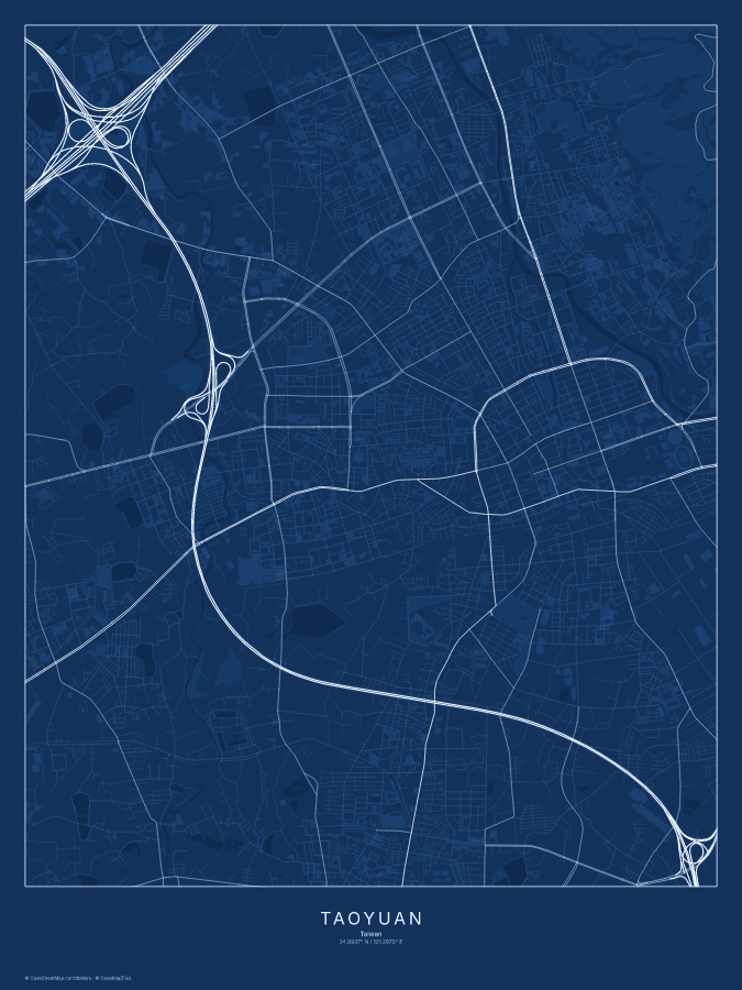 Taoyuan map poster, blueprint style