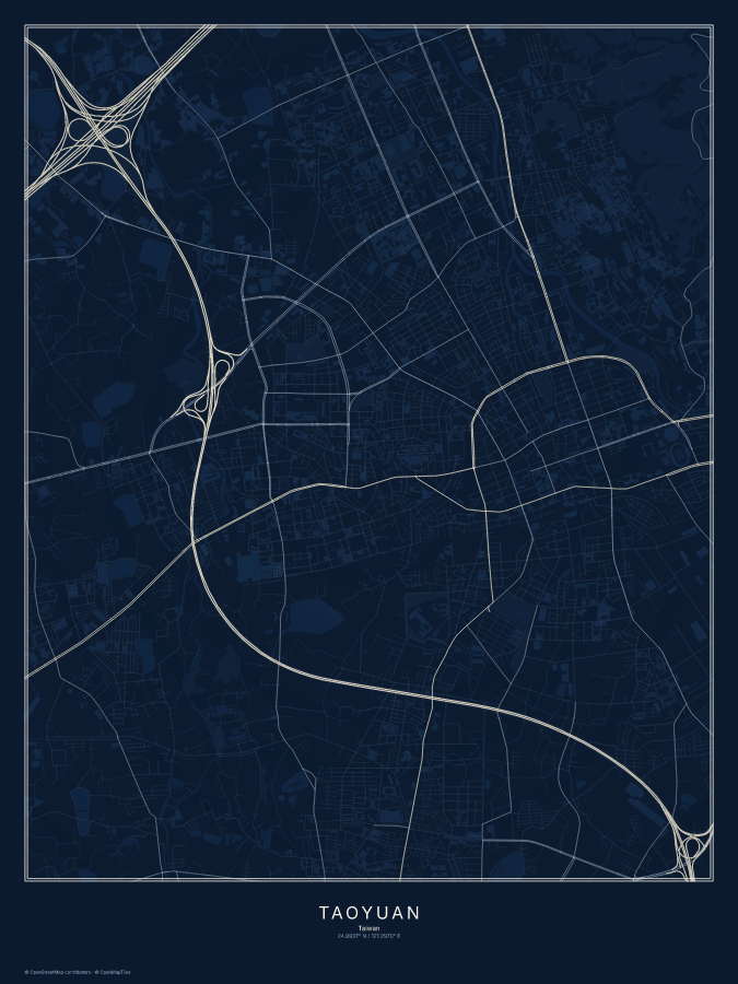 Taoyuan map poster, midnight style