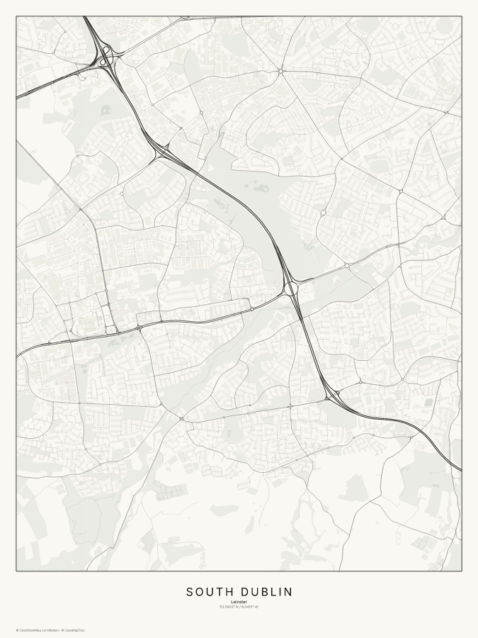 South Dublin map poster, classic style