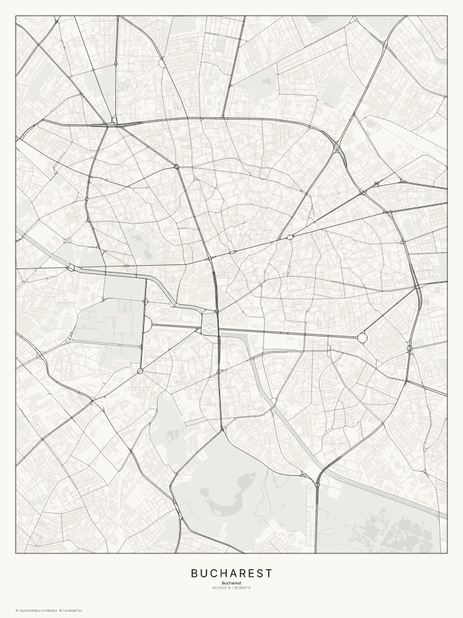 Bucharest map poster, classic style