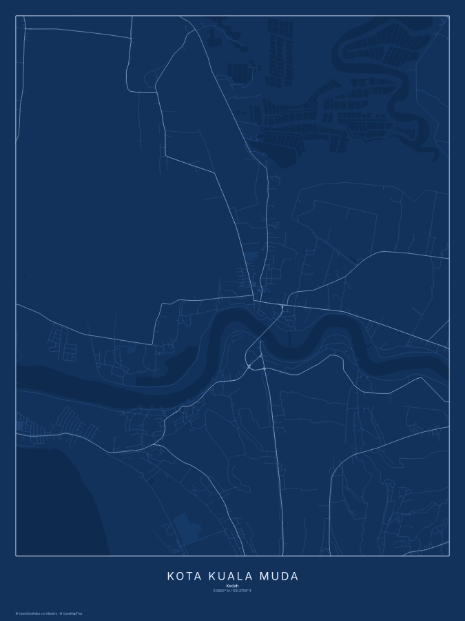 Kota Kuala Muda map poster, blueprint style