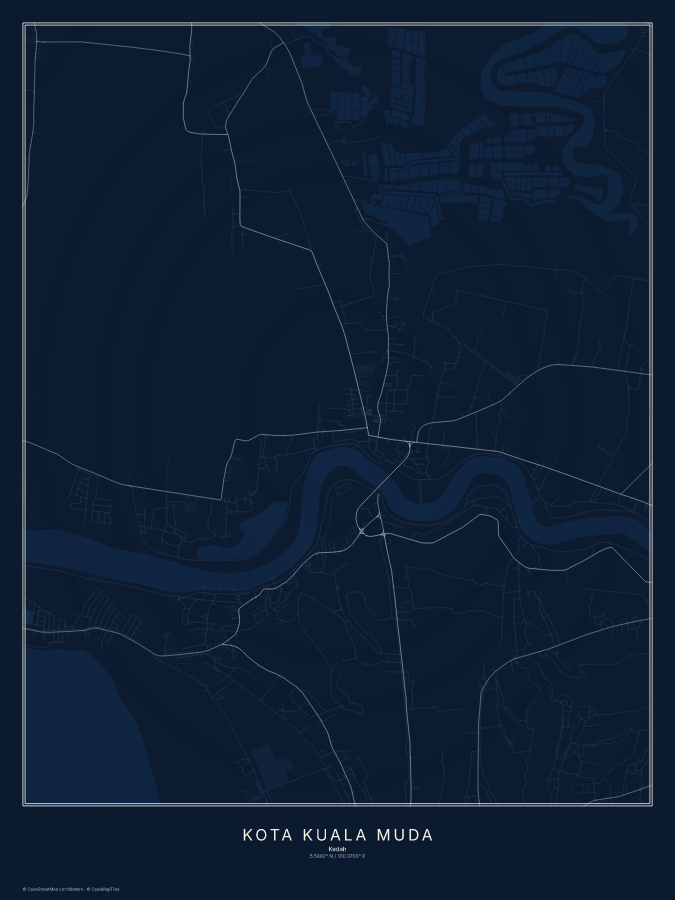 Kota Kuala Muda map poster, midnight style
