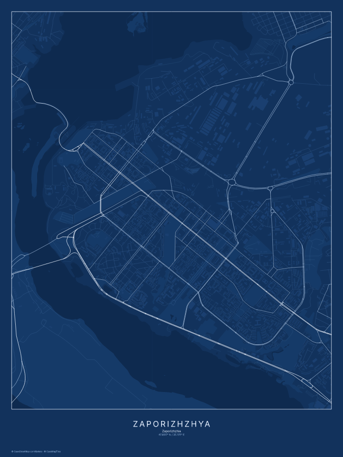 Zaporizhzhya map poster, blueprint style