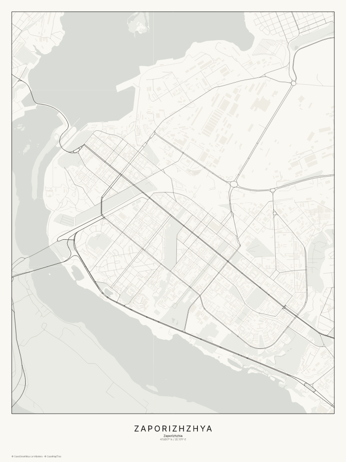 Zaporizhzhya map poster, classic style