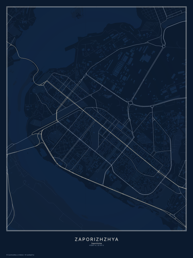 Zaporizhzhya map poster, midnight style