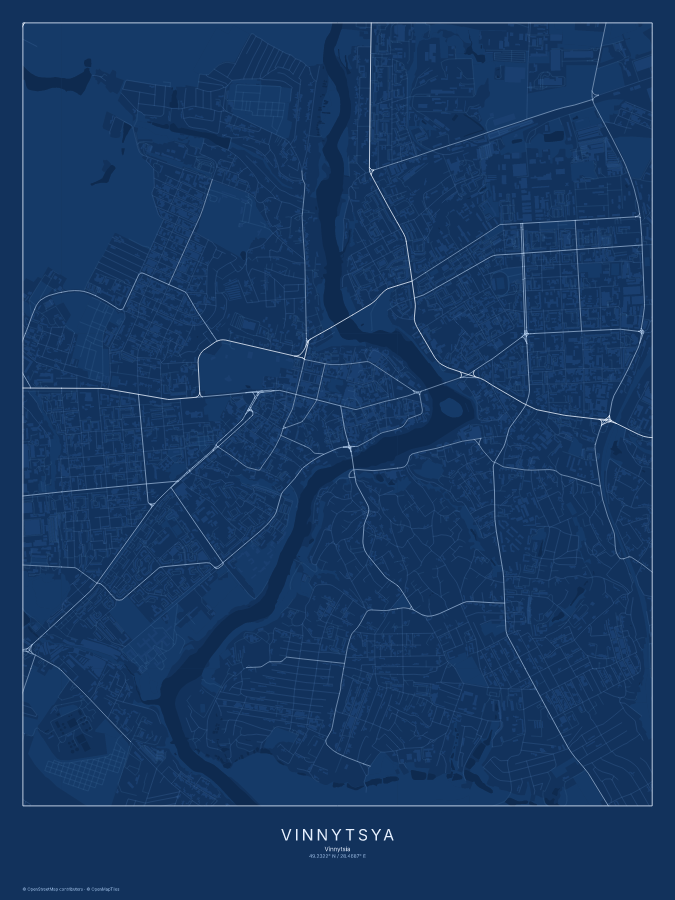 Vinnytsya map poster, blueprint style