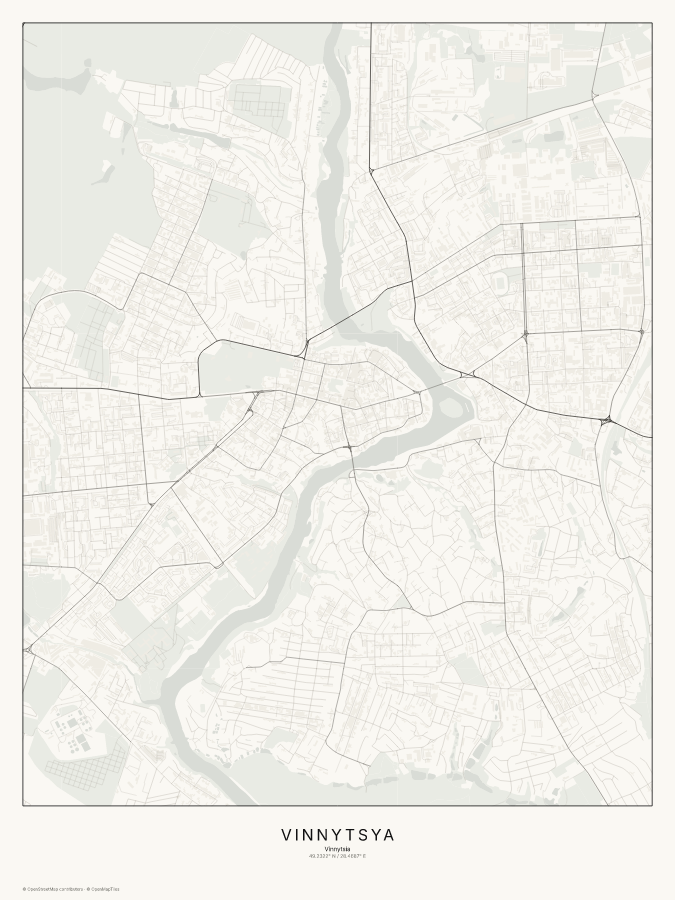 Vinnytsya map poster, classic style