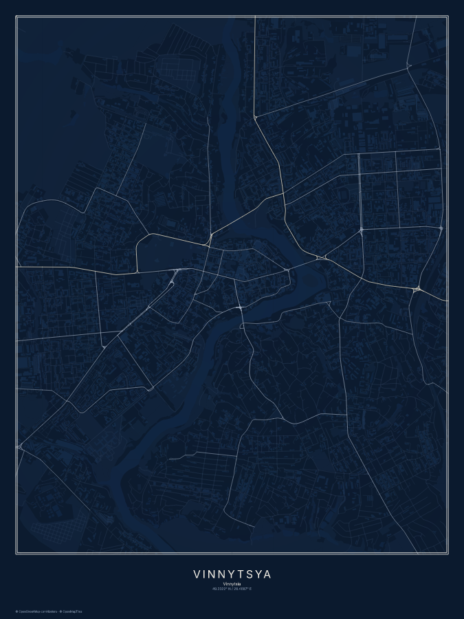 Vinnytsya map poster, midnight style