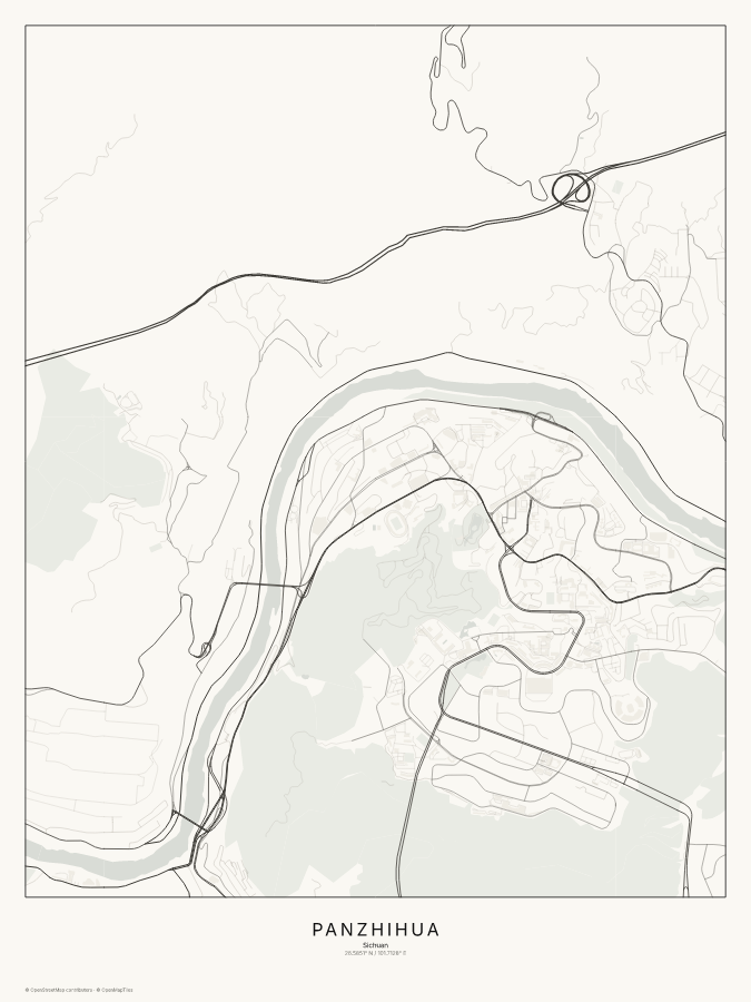 Panzhihua map poster, classic style